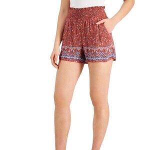 Kingston Grey Boho Print Navy Trimmed Baggy Shorts